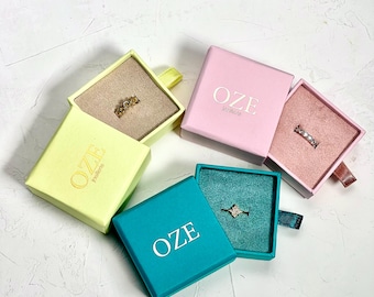 50pcs Custom Tiny Baby Pink Luxury Ring Box | Jewelry Shop Light Yellow Packaging Box for Stud Earrings | Drawer Rigid Box with Gold Logo
