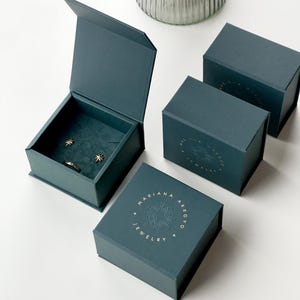 50pcs Premium Personalized Rigid Magnetic Box | Luxury Dark Green Necklace Earrings Box with Gold Logo | Jewelry Set Branded Box with Pad