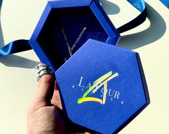 50pcs Electric Blue Hologram Hexagon Gift Jewelry Box | Custom Jewelry Shop Packaging for Necklace Jewelry Set | Branded Bracelet Packaging