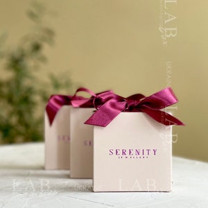 Custom powder beige small jewelry boxes for packaging with ribbon bow , personalized jewelery earring ring box ,  gift bridesmaid box 50pcs