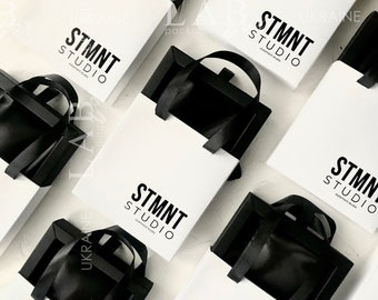 Custom order - Black and white slide box -bag with custom branding , jewelry packaging box with satin linner , groomsmen gift box 100pcs
