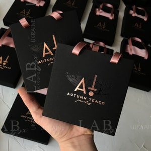 Personalized gift jewelry box , custom packaging box bag , black with rose gold drawer box , bracelet necklace box with satin pad - 50pcs
