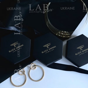 Hexegonal custom jewelry packaging boxes with custom logo , personalized necklace earrings box, hexegon black jewellery box with lid - 50pcs