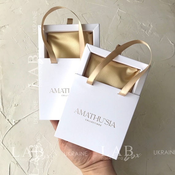 Personalized white drawer box with gold logo, custom small jewelry packaging box, bracelet box with satin, jewelry making supplies 100pcs