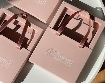 100pcs Personalized Confectionery Powder Pink Gift Certificate  Satin Ribbon Box Bag | Interior Studio Custom Premium Gift Card Packaging