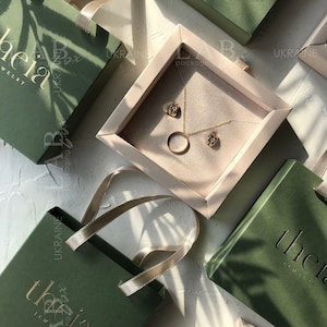 Packaging boxes for small jewellery businesses , custom jewlery box for earring necklace ring , olive green personalized jewelry box -50pcs