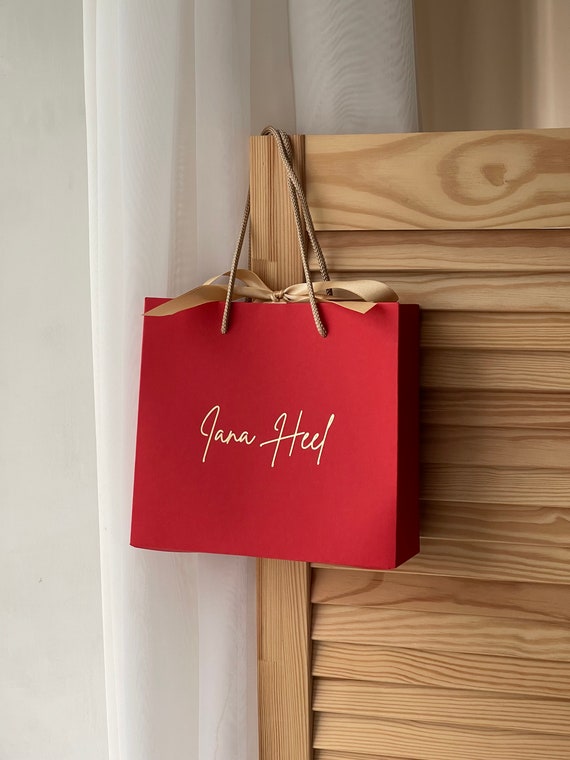 Sac d'emballage personnalisé rouge et or, emballage cadeau pour la