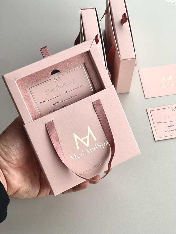 50pcs Custom Powder Pink Gift Certificate Box  for Beauty Hair Nail Salon| Jewelry gift voucher box |  Elegant Slide Gift Box For Wadding