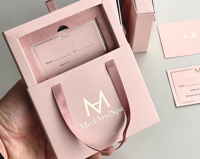 50pcs Custom Powder Pink Gift Certificate Box  for Beauty Hair Nail Salon| Jewelry gift voucher box |  Elegant Slide Gift Box For Wadding