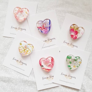 Japanese heart glass magnets, yuzen origami papers, 25mm, strong fridge magnets