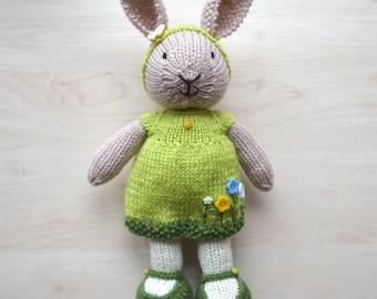 Hand Knit Bunny Girl Soft Toy Knitted Little Bunny in Dress Cotton Rabbit Cute Stuffed Animal Gift