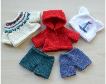 Knitted Boy Doll Sweater Shorts Hoody Clothes Set, 12 Inch Toy Knit Outfit, Clothing for Stuffed Soft Toy