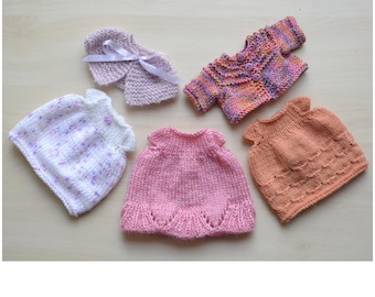 Knitted Clothes in Spring Colors for 12 Inch Doll Toy, Knit Outfit Set, Dresses and Cardigans for Stuffed Soft Toy