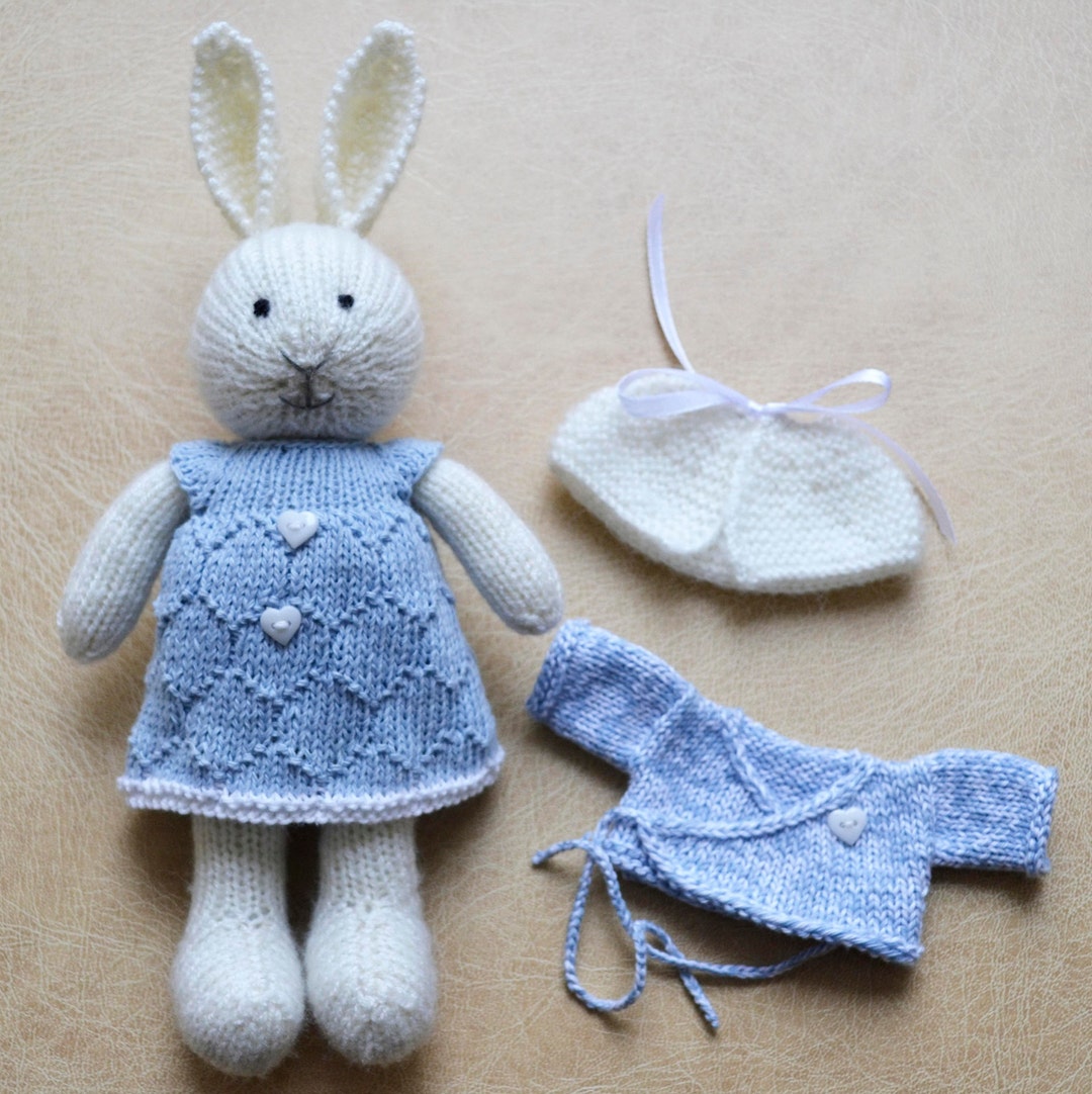 Hand Knit Bunny Girl, Cute Knitted Little Bunny Doll, Cotton Rabbit Stuffed Animal Gift for ...