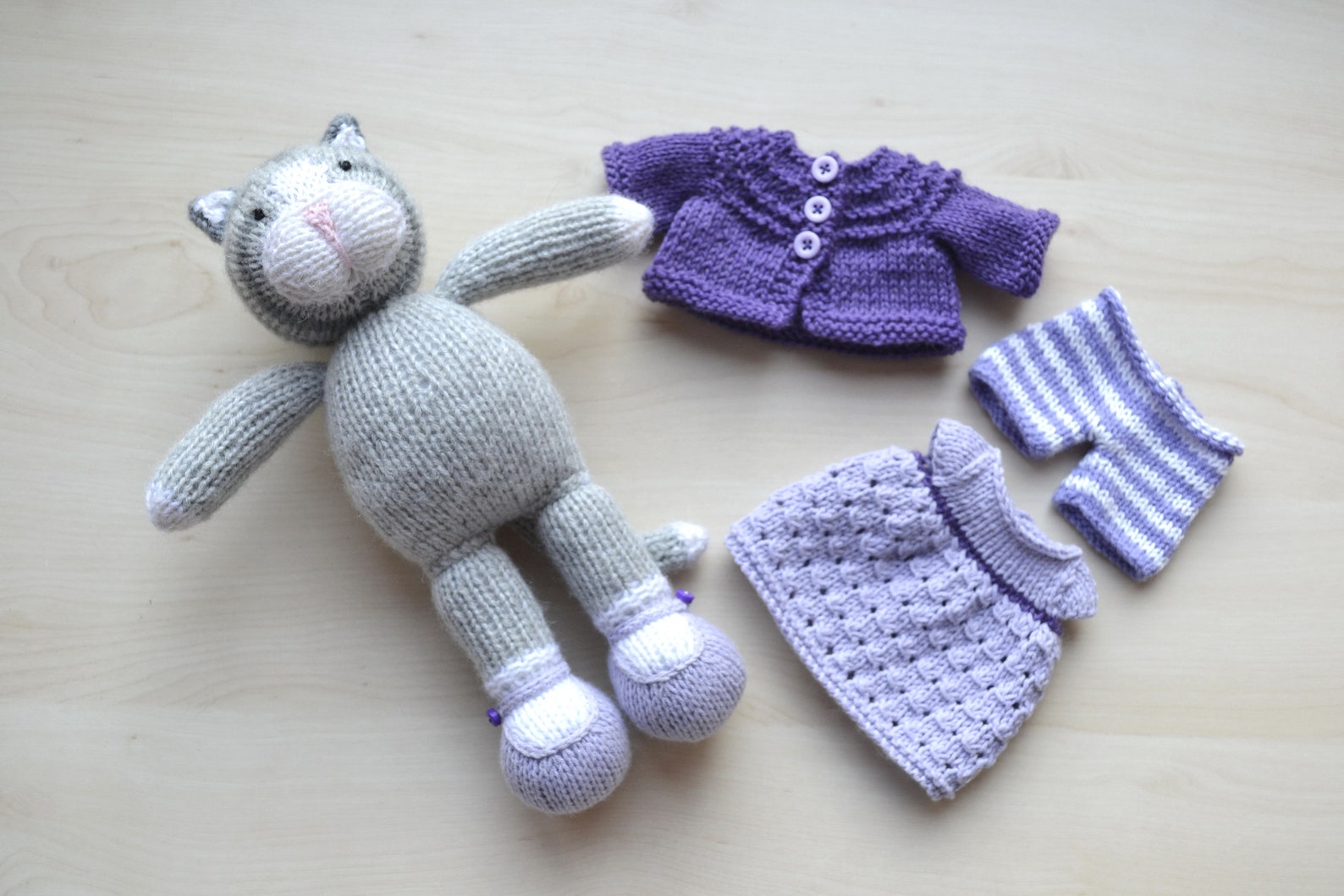 Knitted Cat Girl in Purple Clothes Hand Knit Dressed Cat Etsy