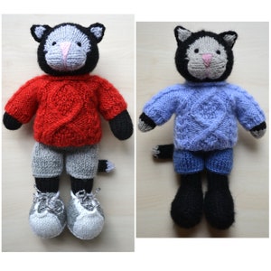 Knitted Cat Boy Toy Hand Knit Cute Black Cat Doll For Boys Gift for Leo Soft Toy Stuffed Animal Cat in Suit