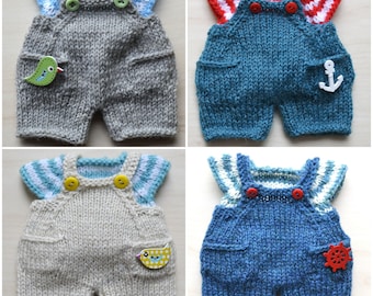 Knitted Dungarees T-Shirt Set for 10-12 Inch Soft Toy, Boy Doll Knit Overalls, Clothes Outfit for Stuffed Animal