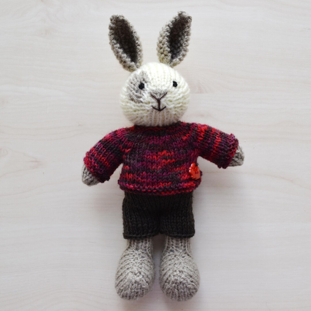 Small Hand Knit Clothed Bunny Boy, Knitted Soft Toy Rabbit in ...