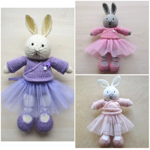 Knit Bunny Ballerina Toy in SHORT Tutu Skirt, Knitted Bunny Doll, Cute Rabbit Girl Toy, Stuffed Animal Gift