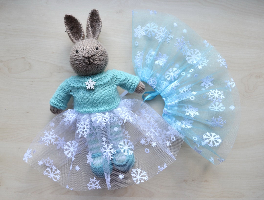 Knit Bunny Doll with Embroidered Pink Dress