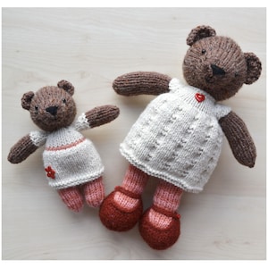 Hand Knit Bear Mommy and Me Family, Cute Soft Toy Set, Knitted Clothed Bears, Stuffed Animal in Dress, Mother&#39;s Day Gift