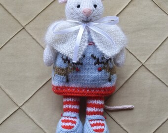 Knitted Christmas Mouse Toy, Hand Knit Mouse Doll in Winter Outfit, Cute Soft Toy Mouse Girl Clothed Stuffed Animal
