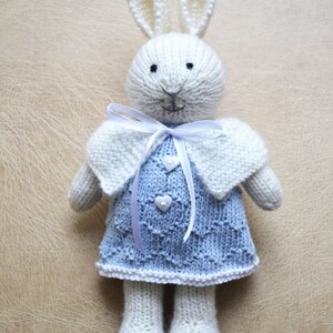 Hand Knit Bunny Girl, Cute Knitted Little Bunny Doll, Cotton Rabbit Stuffed Animal Gift for ...