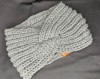 Knitted Twist Headband - Grey Chenille