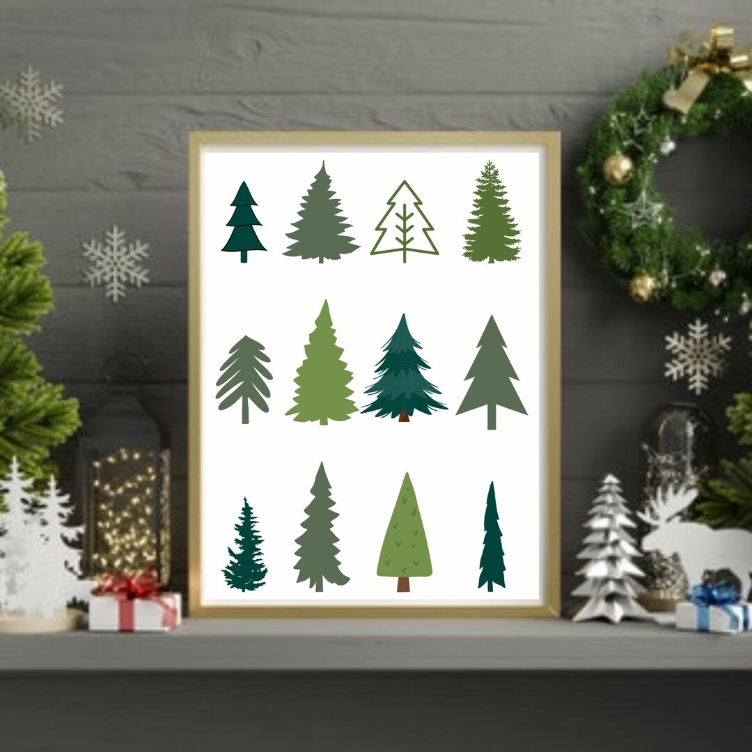 12 Christmas Trees Printable, Holiday Print Wall Art, Make Your Home Fun and Cozy With This