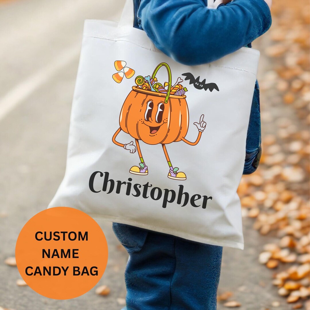Personalized Trick or Treat Bag Custom Halloween Tote Kids Candy Bag ...