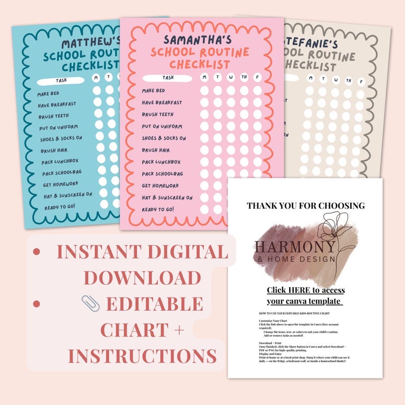 Editable Kids Routine Chart Printable Custom Daily Schedule for ...