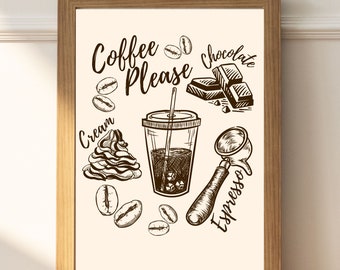 コーヒーバーのウォールアート 印刷可能 アイスコーヒー愛好家へのギフト ニュートラルなキッチン装飾 コーヒーステーションサイン コーヒーショップのウォールアート モダンミニマリストポスター