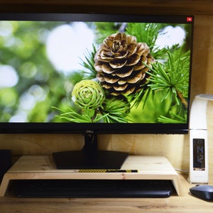 Soporte de monitor de madera, Organizador de escritorio, Trabajar desde casa, Estante del teclado, Elevador de pantalla de computadora