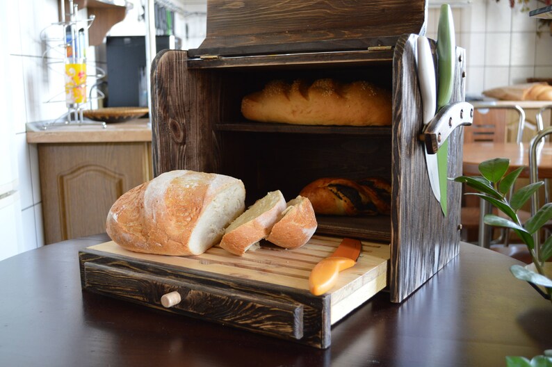 Beautiful Wooden Bread Box Free Shipping Wooden Knife Etsy