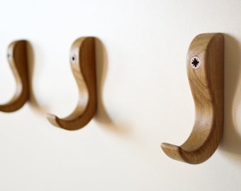 Oak Wood Wall Hook, Hardwood Hooks, Coat Rack, Wooden Hooks for Wall, Hanger, Towel Hooks, Home Decor