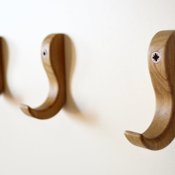 Oak Wood Wall Hook, Hardwood Hooks, Coat Rack, Wooden Hooks for Wall, Hanger, Towel Hooks, Home Decor