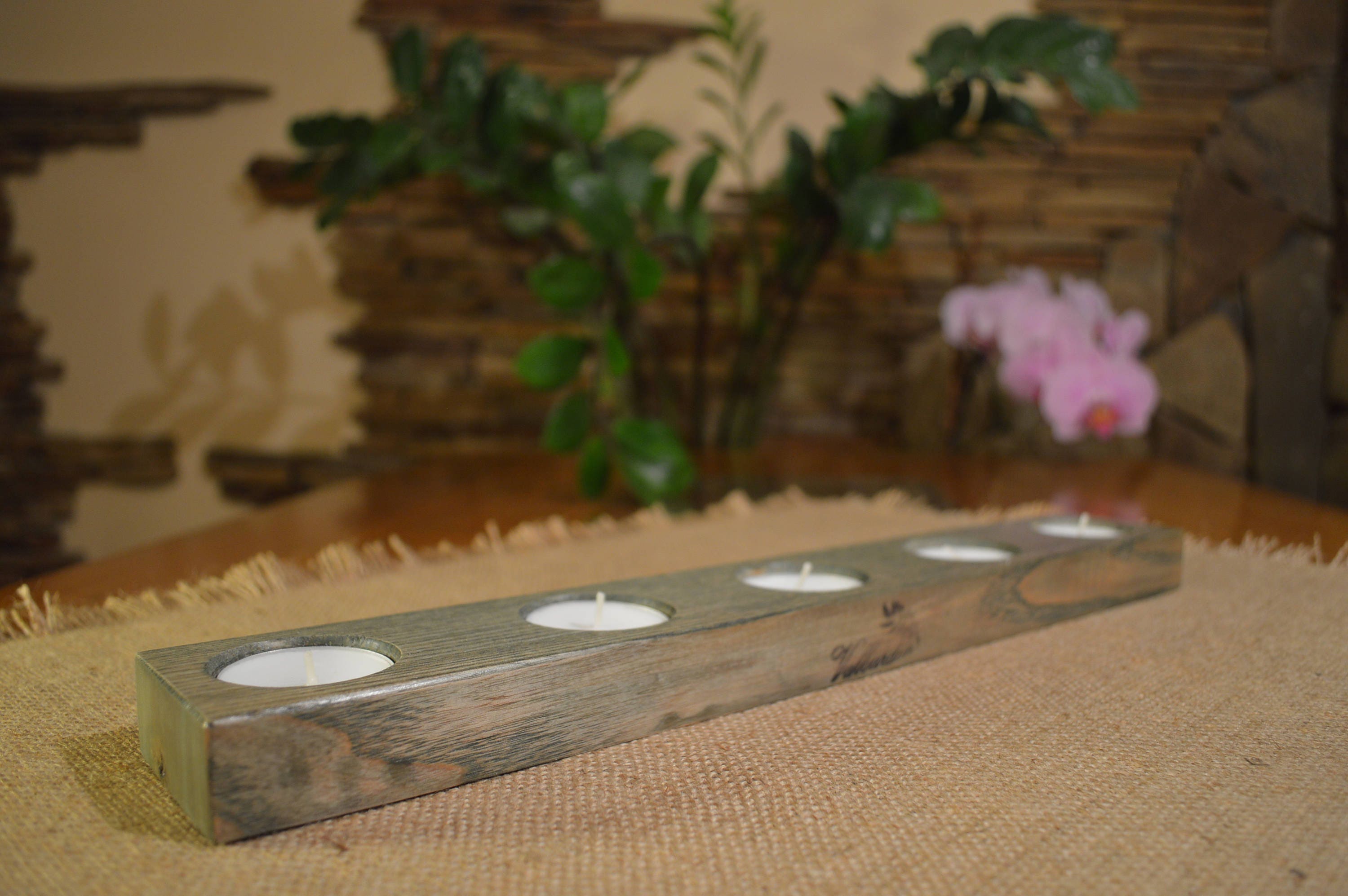 Kinaree Wooden Tree Candle Stand - Solid Wood Tealight Holder For LED Or Flameless Candles, Rustic Brown