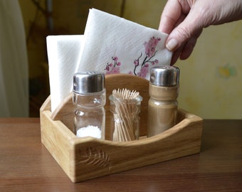 Wood Napkin Holder, Farm House Kitchen, Salt & Pepper Holder, Rustic Style