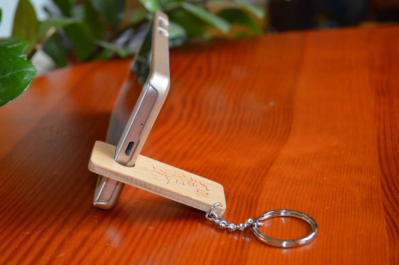 Wooden Smart Phone Stand Keychain Stand for Smartphone Etsy