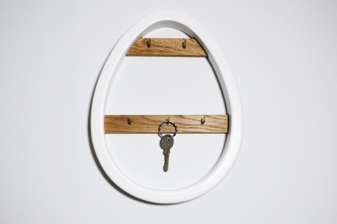 White key holder for wall with oak wood elements inside Etsy