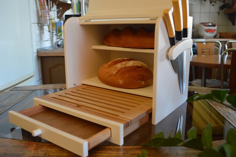 White Bread Box Wooden Cutting Board Tray for Crumbs Knife ...