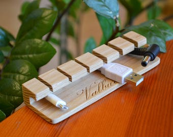 A Practical Wooden Cable and Charger Organizer, Cable Management for Charging Cables and Power Cords, Cable Holder, Cord Organizer