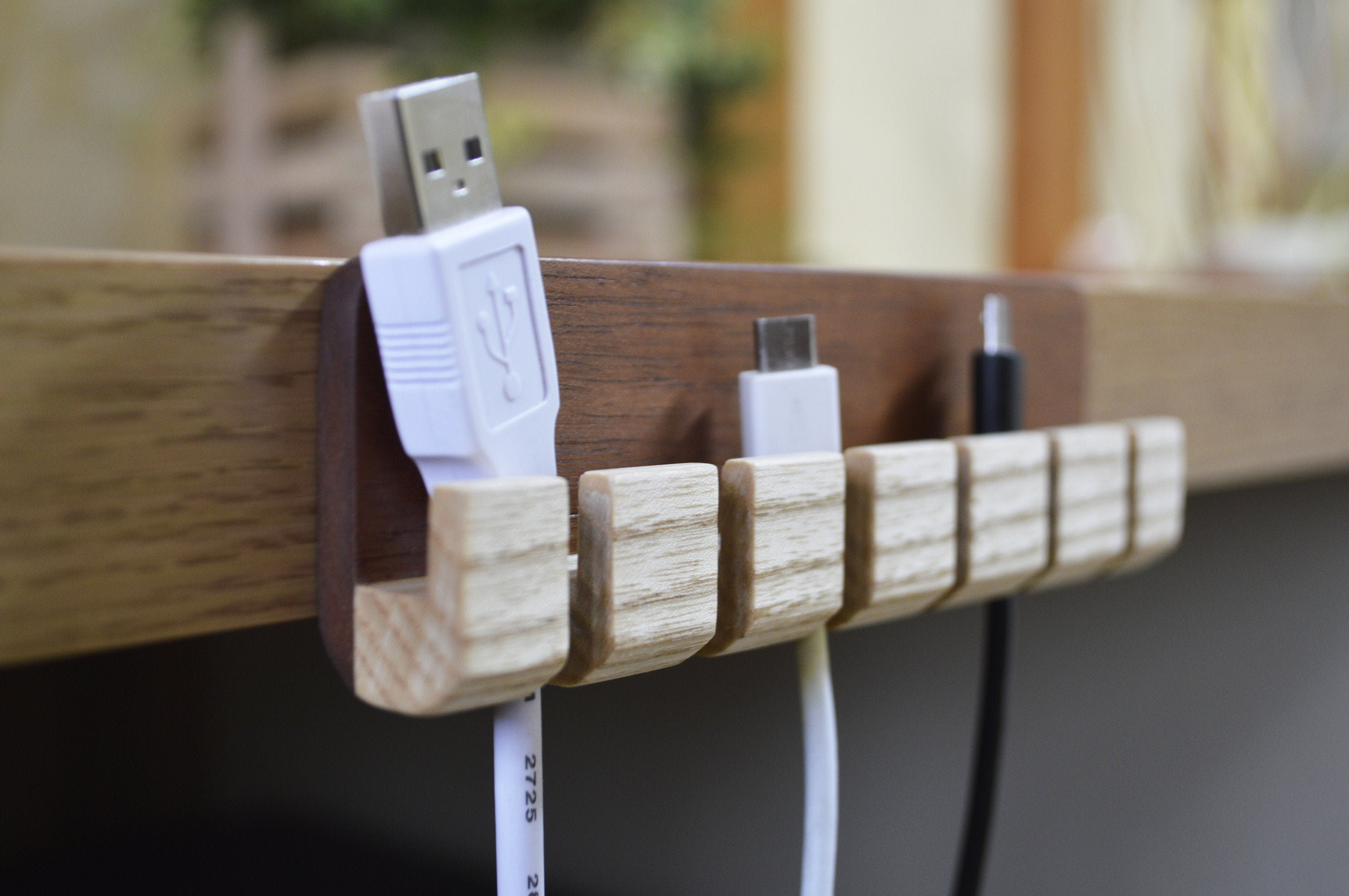 Wooden Cable and Charger Organizer Mahogany and Ash Wood Etsy