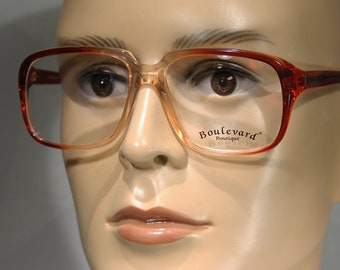 Unworn True 80's BOULEVARD BOUTIQUE model 1025 Col. 'Brown Fade' Yellow Red Orange Fade Plastic Oversize Eyeglasses Glasses Frames