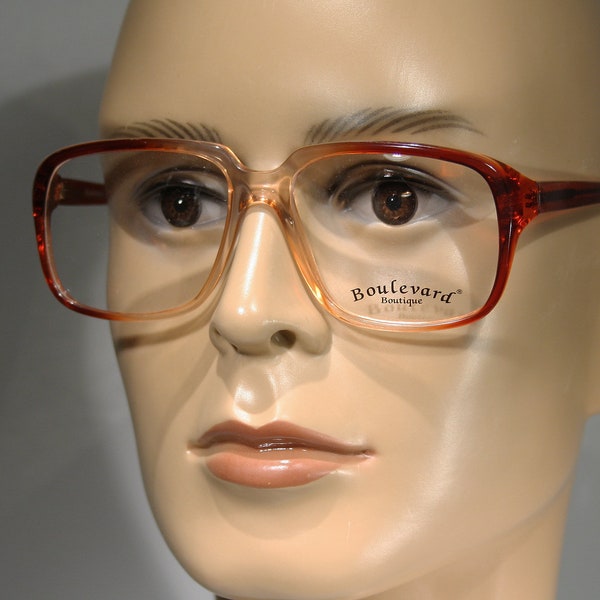 Unworn Very 80s BOULEVARD BOUTIQUE model 1025 Col. 'Brown Fade' Yellow Red Orange Fade Plastic Oversize Eyeglasses Glasses Frames