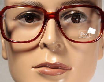 Very Cool Unworn 1970s ATELIER mod. FRENK 56 col. 42 Italian Rectangular Brown Tortoise Thick Rim Glasses Frames Eyewear