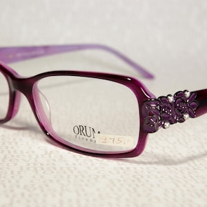 Sleek Purple ORUM FIRENZE P264 Early 2000's Slim Eyeglass Frames with Rhinestone Details, Size Large Eyeglasses for Women