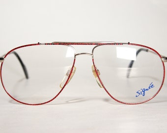 Medium Large METZLER SIGNÉE Unworn Gold and Red 1980s Aviator Eyeglasses Glasses Frames