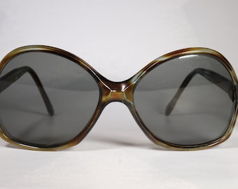Unworn True 1970's Semi Clear Cyan-and-Brown Oversized 'Greece 02CA240 380CA' Sunglasses with Well Preserved Neutral Gray Glass Lenses