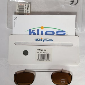 Vintage Polarized Late 90's French KLIPS Unworn Copper Brown Rectangular Small Lens Clip-On Sunglasses Shades Sun Covers Shields